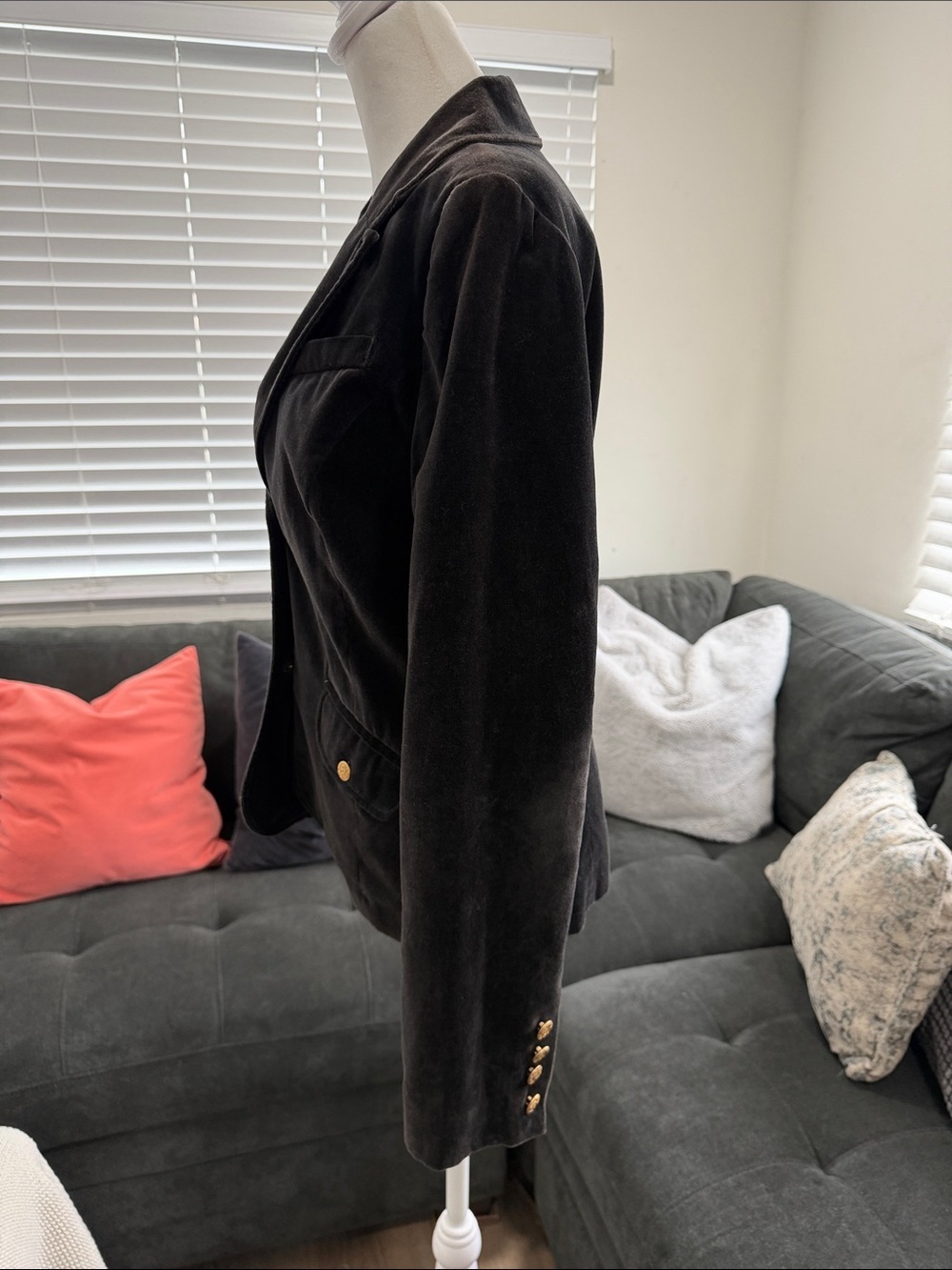 Old Navy Vintage Dark Brown Velvet Blazer with Gold Buttons - Picture 6 of 13